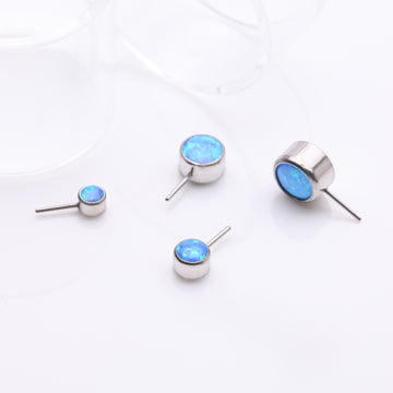 Detail View 1 of Implant Grade Titanium OneFit Threadless Bezel Set Fire Opal Front Facing Part-Blue Opal